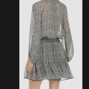 Velvet Graham & Spencer Women Yellow V-Neck Leopard Gray Sheer Mini Dress XS